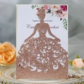 Invito a nozze glitter oro rosa con taglio laser e sagoma di sposa elegante e fiori - Oro Champagne Scintillante