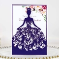 Navy blue laser cut dress silhouette wedding invitation with floral inner card - Deep Blue