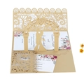 3D laser cut gold lace wedding invitation with pop-up couple and floral archway - Beige Gold