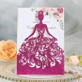 Sparkly glitter pink princess dress laser cut invitation for weddings and parties - Glitter Rose Red