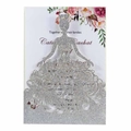 Silver glitter laser cut wedding invitation card with elegant bride silhouette cover - Silver Glitter
