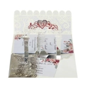 Detail of 3D laser-cut lace wedding invitation with pop-up silver arch and floral interior - Reflective Silver