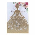 Laser cut rose gold glitter invitation card featuring elegant female evening gown silhouette - Glitter Rose Gold