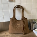 Borsa tote marrone leopardata in finta pelle scamosciata con nappina decorativa - Marrone