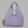 Close-up of lavender tote bag showing the micro-wrinkle nylon texture and spacious design - Purple