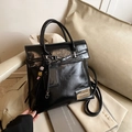 Vintage black leather convertible backpack and shoulder bag with glossy oil wax finish - Black (With Charm)