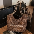 Stylish large capacity leopard print tote bag with soft fabric and elegant handles - Brown