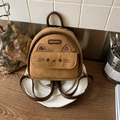 Mini-Rucksack in Braun aus Samt mit niedlicher Katzen-Stickerei und Lederriemen - Katzen-Design (A-MAI-1709) / Braun