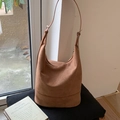 Brown suede hobo bucket bag with adjustable strap and large capacity for women - Brown No Pendant
