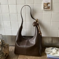Vintage large capacity dark brown crossbody dumpling bag with heart charm detail - Coffee (With Charm)