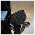 Black rivet dumpling bag with sparkling silver rhinestone fringe and wide woven strap - Black