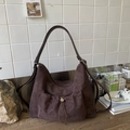 Bolso tote de ante marrón oscuro con detalle de cordón y correa ajustable al hombro - Sin colgante / Marrón
