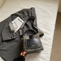 Retro taupe bucket bag with black leather pocket and geometric woven shoulder strap - Black without Pendant