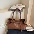 Classic dark brown leather tote bag with vintage texture and elegant shoulder straps - Brown