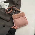 Pink plush faux suede crossbody bag with fluffy top flap and adjustable shoulder strap - Pink Without Pendant