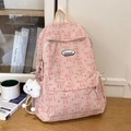 Rosa Cord-Schulrucksack mit Herzmustern und Wolkenanhänger für Schülerinnen - Roze mit Anhänger