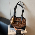 Vintage leopard print tote bag with black leather trim, bow detail and heart pendant - Black and Brown with Pendant