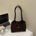 Retro leopard print tote bag with black leather trim and silver heart pendant - Black And Coffee Without Pendant