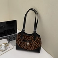 Leopard print crossbody bag with black leather trim and elegant bow heart pendant - Black and Brown without Pendant