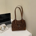 Vintage leopard print tote bag with brown leather bow and metallic heart charm - Leopard Brown No Pendant