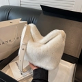 Chic white faux fur bucket bag for women with beige adjustable leather strap in a gift box - Off-white