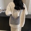 Deep grey plush crossbody bucket bag made of soft faux fur with adjustable strap - Gray