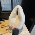 Chic white fuzzy faux fur bucket bag with silver metal chain strap and top handle - White