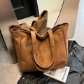 Minimalist caramel suede tote bag with large capacity for daily commute and styling - Brown
