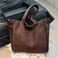 Minimalist large capacity dark brown suede tote bag for casual daily commuting fashion - Brown