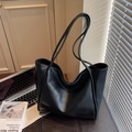 Minimalist large black tote bag in matte faux leather for office and daily use - Black