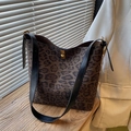 Minimalist large leopard print tote bag with black leather strap and gold hardware clasp - Leopard Print Black
