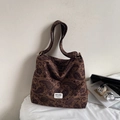 Brown paisley canvas tote bag with retro ethnic patterns and adjustable shoulder strap - No Pendant / Brown