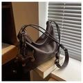 Vintage dark brown soft leather bucket bag with cute chocolate and puppy charms - Coffee with Pendant