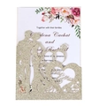 Detail of laser cut gold glitter wedding invitation with Mr & Mrs silhouette and floral insert - Glitter Cyan Gold