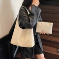Creamy white woven shoulder hobo bag with a matching small zipper clutch set - Shoulder Bag Set / White