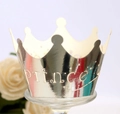 Caissettes à cupcakes en forme de couronne dorée découpée au laser avec lettrage Prince - Argent Réfléchissant
