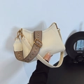 Secchiello chic bianco crema con logo, doppia tracolla, trama vintage e finitura pelle - Color Farina d'Avena
