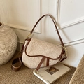 Chic saddle bag in creamy white faux fur and brown leather with gold hardware detail - Brown