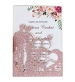 Partecipazione matrimonio glitter oro rosa con intaglio laser Mr & Mrs e inserto floreale - Rosa