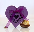 Detailed laser-cut heart favor box in purple with silk ribbon and chocolate accent - Dark Purple