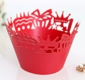 Red laser-cut muffin cup wrappers with elegant crown and bow lace hollow patterns - Pearlescent Red