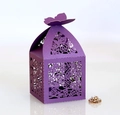 Detailed laser-cut purple paper gift box with butterfly closure and floral patterns - Dark Purple