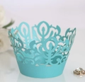 Elegant laser-cut lace cupcake wrappers in Tiffany blue for wedding dessert decor - Tiffany Blue
