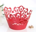 Red laser-cut hollow cake wrapper with intricate crown pattern for wedding party decoration - Pearl Red (5x5x8cm)