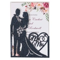 Navy glitter laser cut wedding invitation featuring a romantic Mr & Mrs silhouette design - Dark Blue