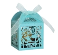 Light blue laser-cut favor box with love bird patterns and ribbon bow for weddings - Turquoise Blue