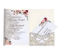 Laserschnitt Glitzer Hochzeitseinladung Set mit floraler Innenkarte und RSVP auf Weiß - Silber Glitzer