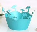 Dettaglio della decorazione laser per cupcake con motivo di palme tropicali in colore blu - 5cm / Blu Ottanio