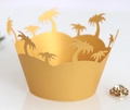 Golden laser cut palm tree cupcake liners with metallic paper finish for party decor - Gold