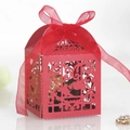 Detailed laser-cut heart pattern on a red gift box with matching organza ribbon bow - Pearlescent Red